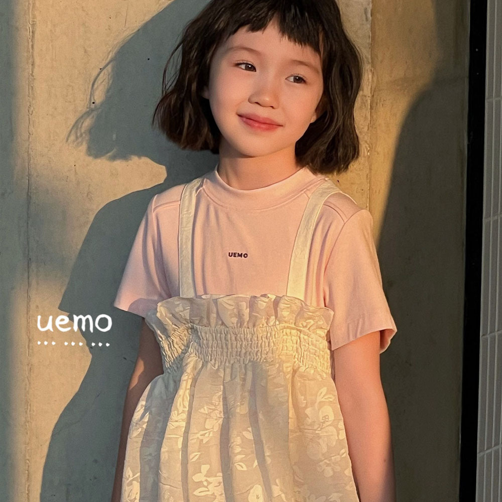UEMO White Printed Ruffled Sundress Girls' Daily Princess Bubble Dress Casual Dress for Girls