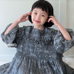 UEMO Pink Chiffon Dress with Puff Sleeves Elegance and Sweetness Princess Dress