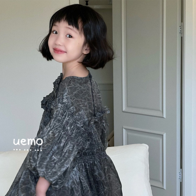 UEMO Pink Chiffon Dress with Puff Sleeves Elegance and Sweetness Princess Dress