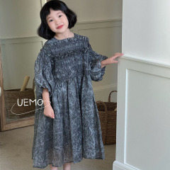 UEMO Pink Chiffon Dress with Puff Sleeves Elegance and Sweetness Princess Dress
