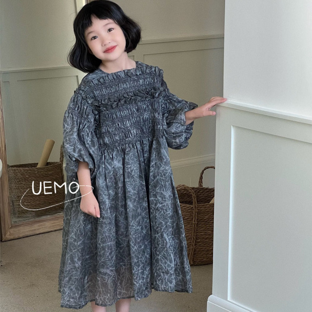 UEMO Pink Chiffon Dress with Puff Sleeves Elegance and Sweetness Princess Dress
