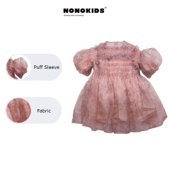 UEMO Pink Chiffon Dress with Puff Sleeves Elegance and Sweetness Princess Dress