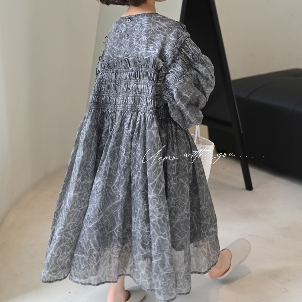 UEMO Pink Chiffon Dress with Puff Sleeves Elegance and Sweetness Princess Dress