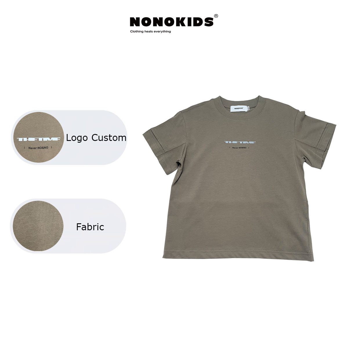 NONOKIDS Children Short Sleeved T - Shirt Casual and Cool Olive Green T-shirt Custom Logo