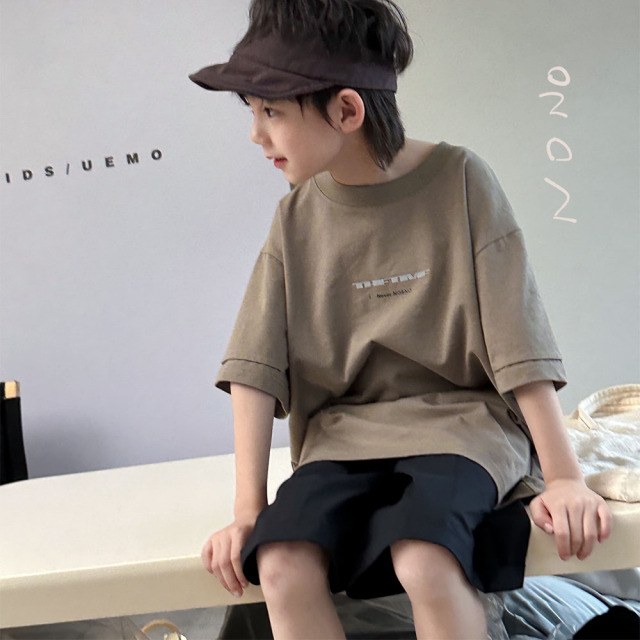 NONOKIDS Children Short Sleeved T - Shirt Casual and Cool Olive Green T-shirt Custom Logo
