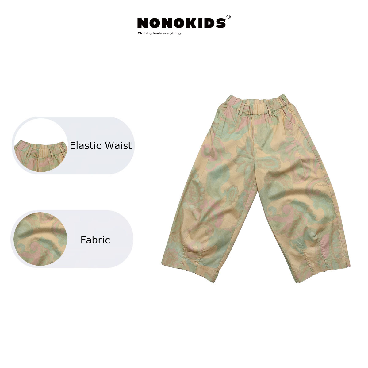 NONOKIDS Loose Fit Pants with Floral for Kids Children Print Trousers Embroidery Customization