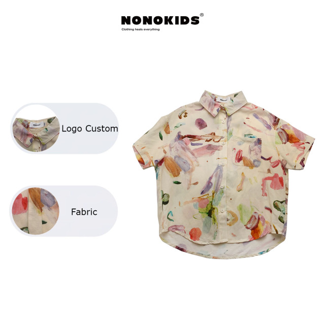 NONOKIDS Kids Short Sleeved Shirt with Watercolor Print Children Casual Shirt In Stock