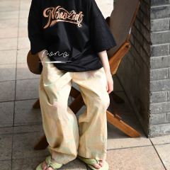 NONOKIDS Loose Fit Pants with Floral for Kids Children Print Trousers Embroidery Customization