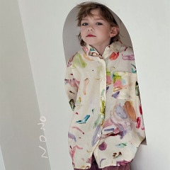 NONOKIDS Kids Short Sleeved Shirt with Watercolor Print Children Casual Shirt In Stock