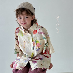 NONOKIDS Kids Short Sleeved Shirt with Watercolor Print Children Casual Shirt In Stock