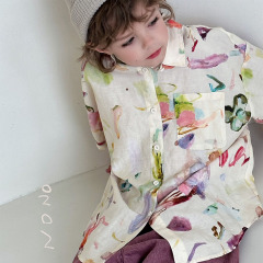 NONOKIDS Kids Short Sleeved Shirt with Watercolor Print Children Casual Shirt In Stock