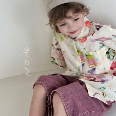 NONOKIDS Kids Short Sleeved Shirt with Watercolor Print Children Casual Shirt In Stock