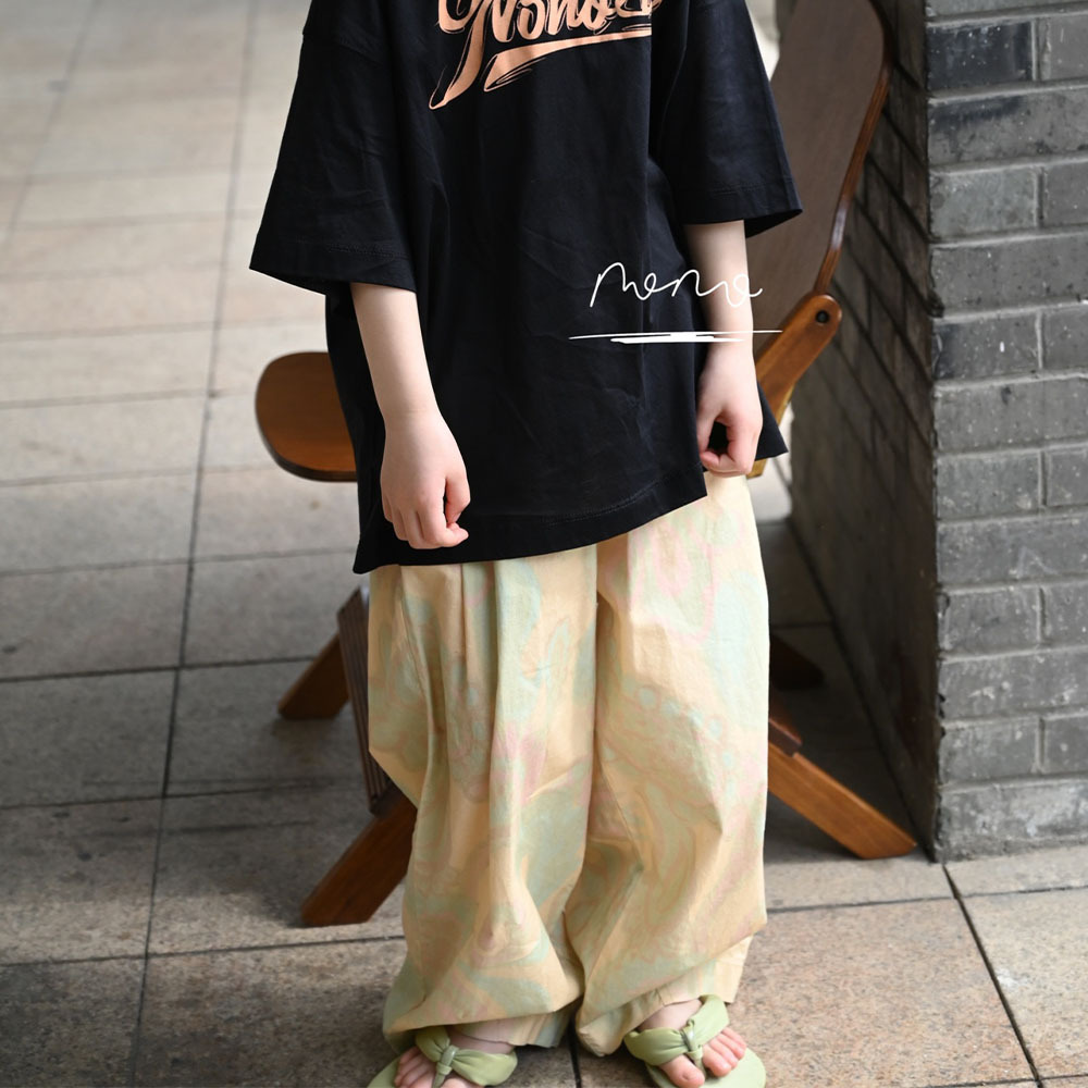 NONOKIDS Loose Fit Pants with Floral for Kids Children Print Trousers Embroidery Customization