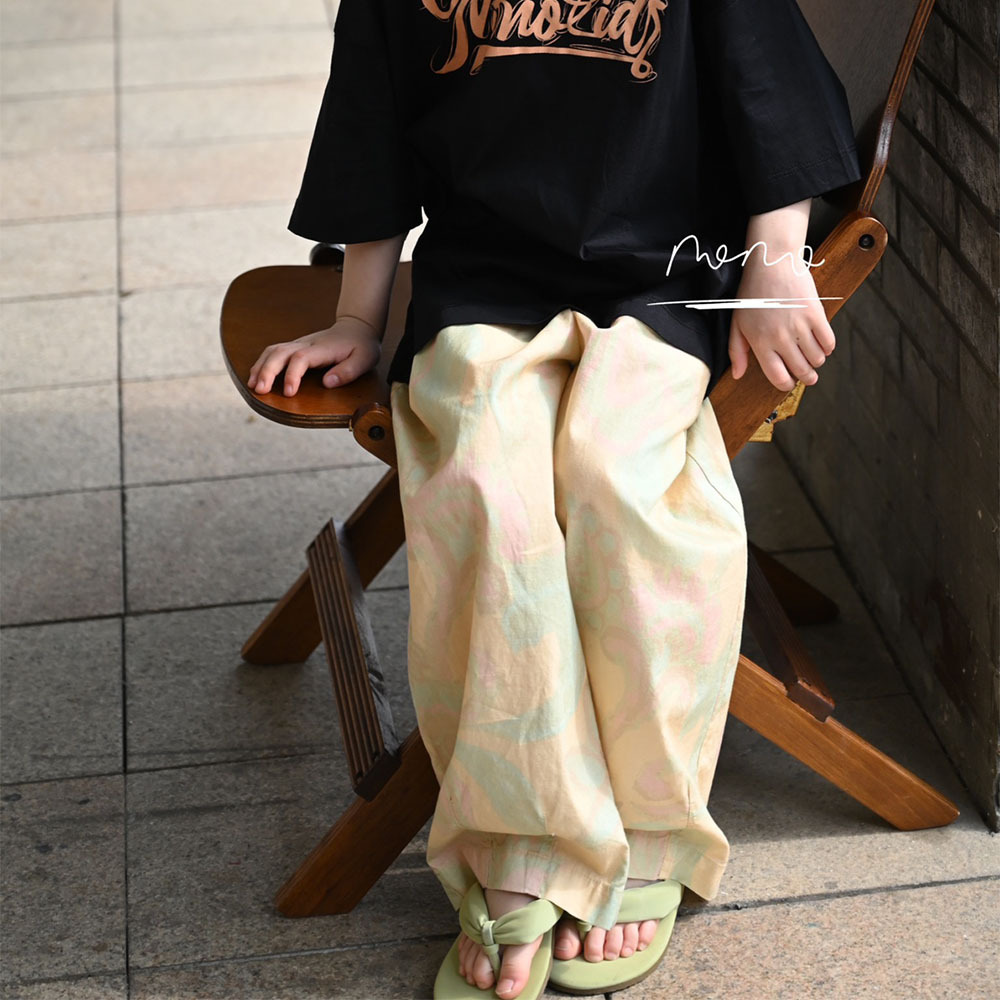 NONOKIDS Loose Fit Pants with Floral for Kids Children Print Trousers Embroidery Customization