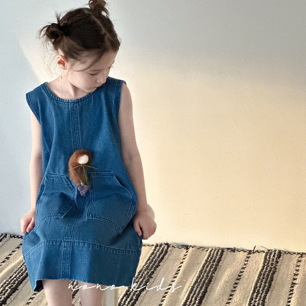 NONOKIDS Sleeveless Denim Dress for Kids Children O-Neck Dress Tank Dress