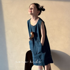 NONOKIDS Sleeveless Denim Dress for Kids Children O-Neck Dress Tank Dress