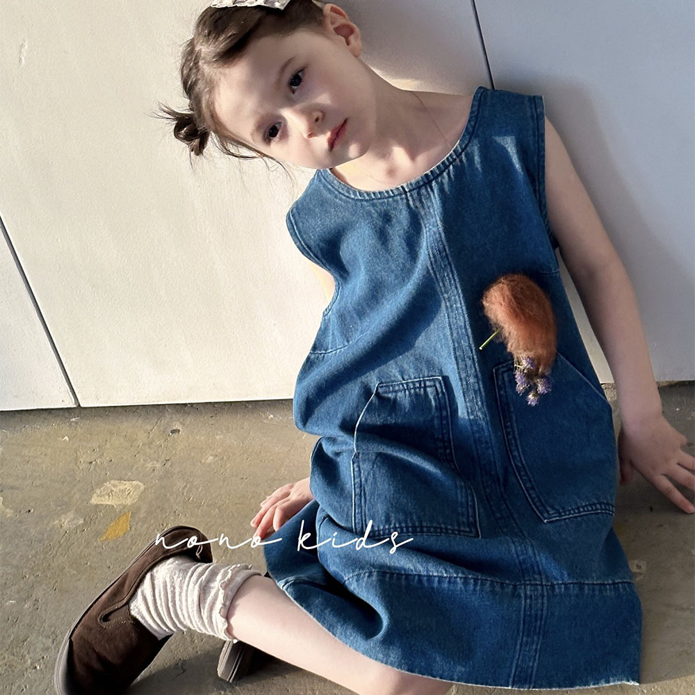 NONOKIDS Sleeveless Denim Dress for Kids Children O-Neck Dress Tank Dress