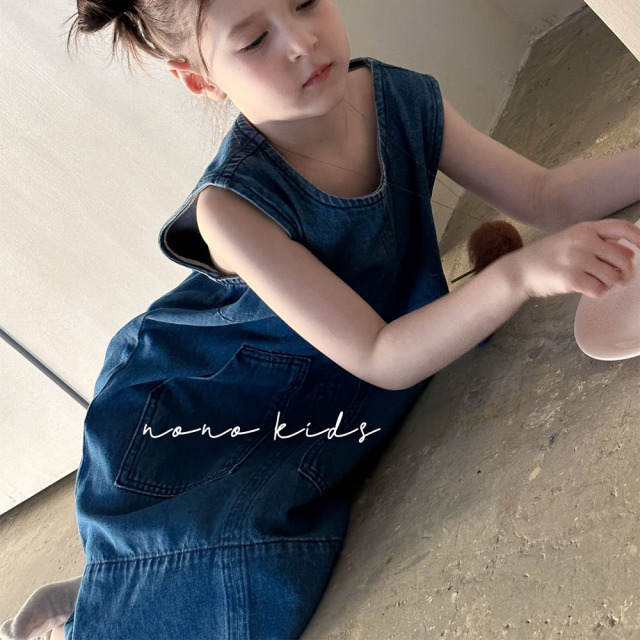 NONOKIDS Sleeveless Denim Dress for Kids Children O-Neck Dress Tank Dress