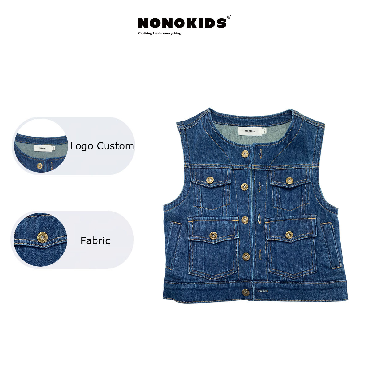 UEMO Denim Sleeveless Vest for Kids Customized Logo All in Stock