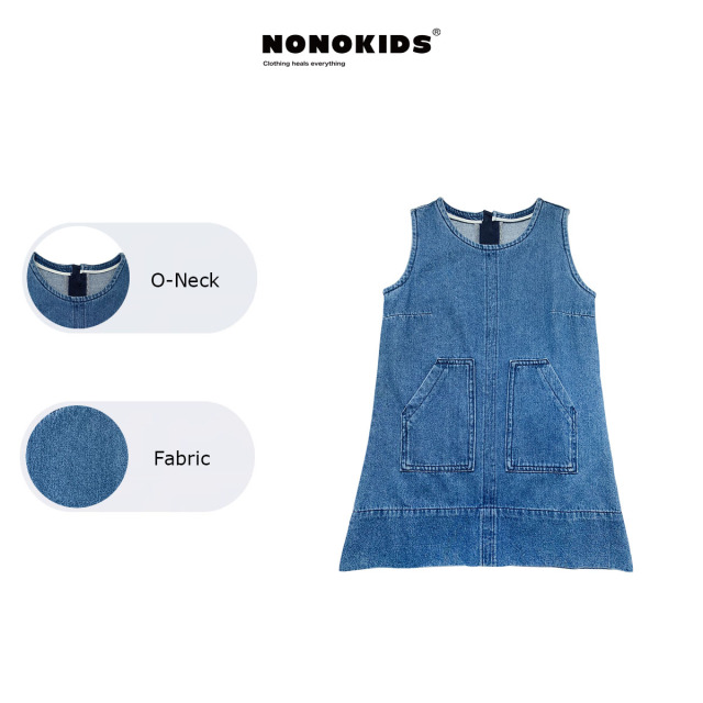 NONOKIDS Sleeveless Denim Dress for Kids Children O-Neck Dress Tank Dress