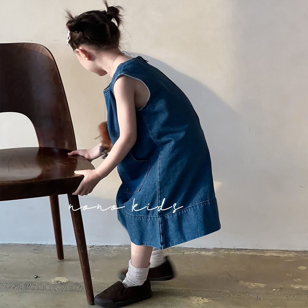 NONOKIDS Sleeveless Denim Dress for Kids Children O-Neck Dress Tank Dress