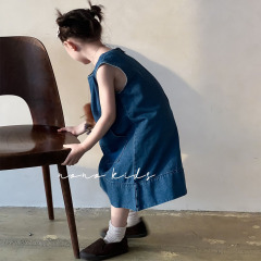 NONOKIDS Sleeveless Denim Dress for Kids Children O-Neck Dress Tank Dress
