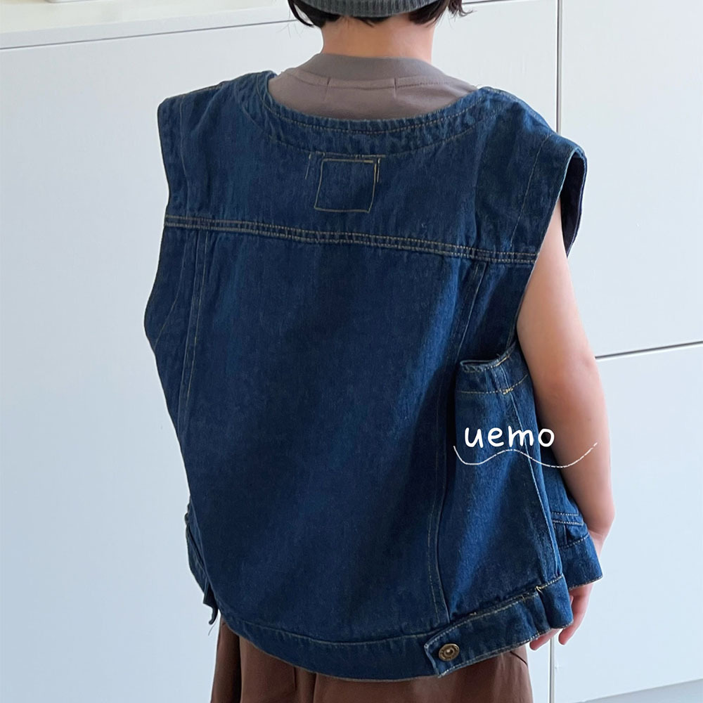 UEMO Denim Sleeveless Vest for Kids Customized Logo All in Stock