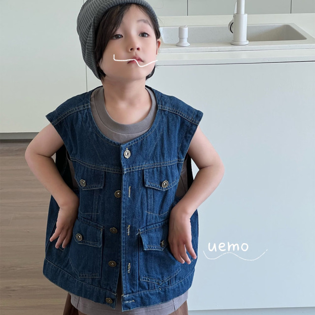 UEMO Denim Sleeveless Vest for Kids Customized Logo All in Stock