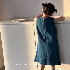NONOKIDS Sleeveless Denim Dress for Kids Children O-Neck Dress Tank Dress