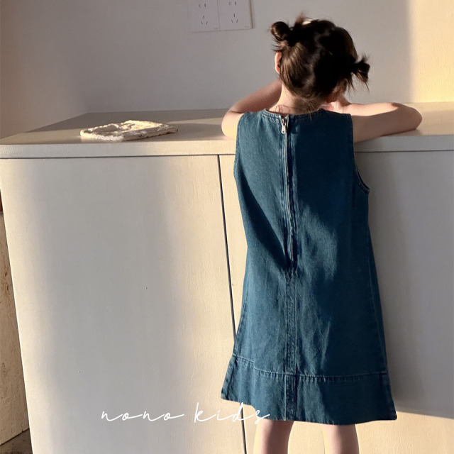 NONOKIDS Sleeveless Denim Dress for Kids Children O-Neck Dress Tank Dress