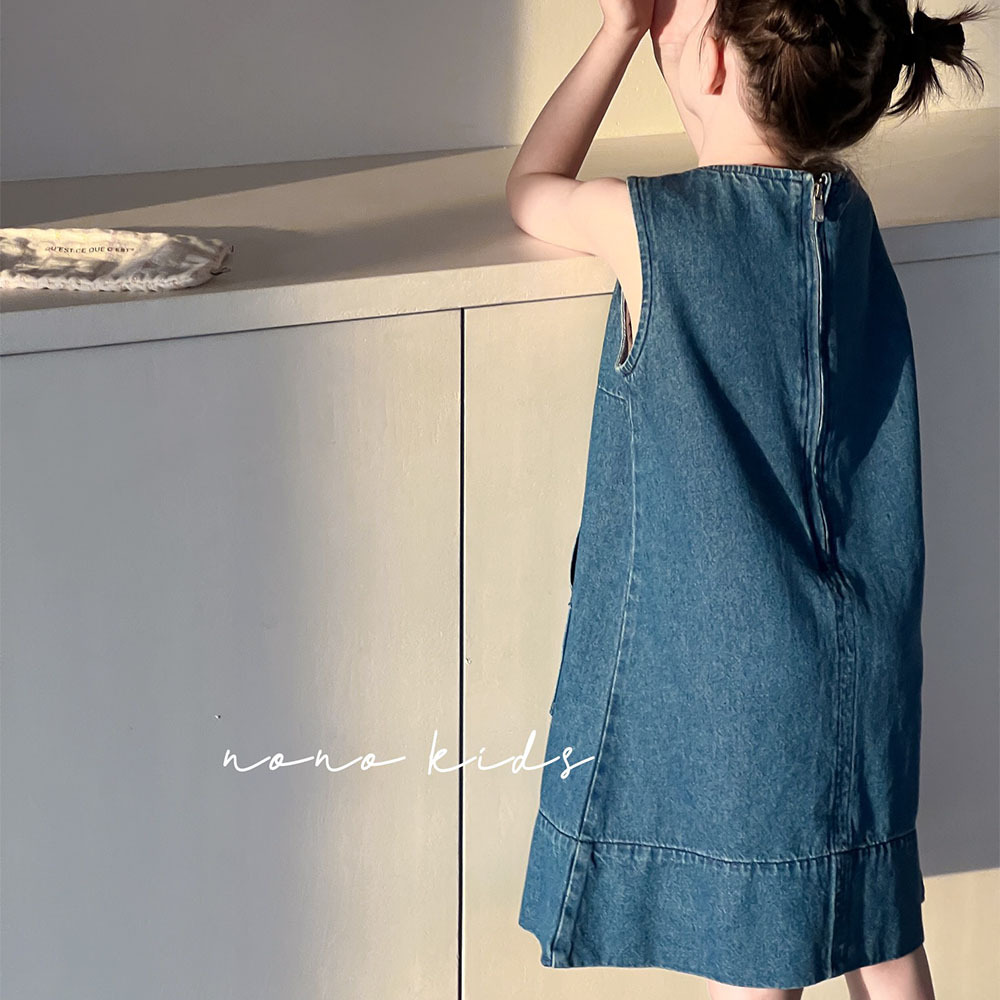 NONOKIDS Sleeveless Denim Dress for Kids Children O-Neck Dress Tank Dress