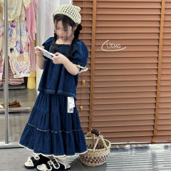 UEMO Denim Puff Sleeve Top for Kids Baby Girl Children Top Custom Logo