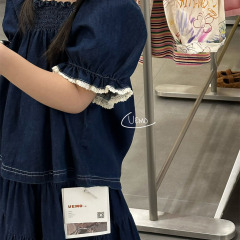 UEMO Denim Puff Sleeve Top for Kids Baby Girl Children Top Custom Logo