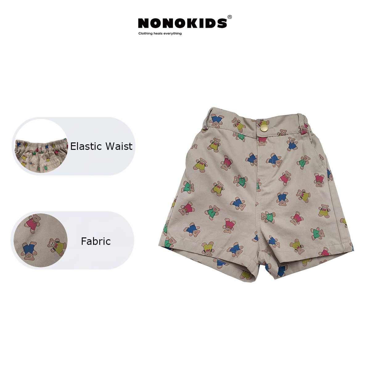 AENEKEKE Toddler Shorts Bear Print Shorts  Comfort and Playful Design Elastic Waist Shorts for Kids