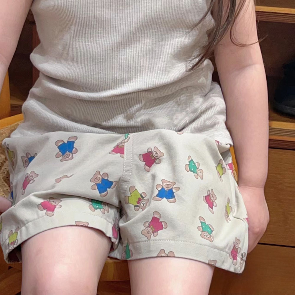 AENEKEKE Toddler Shorts Bear Print Shorts  Comfort and Playful Design Elastic Waist Shorts for Kids