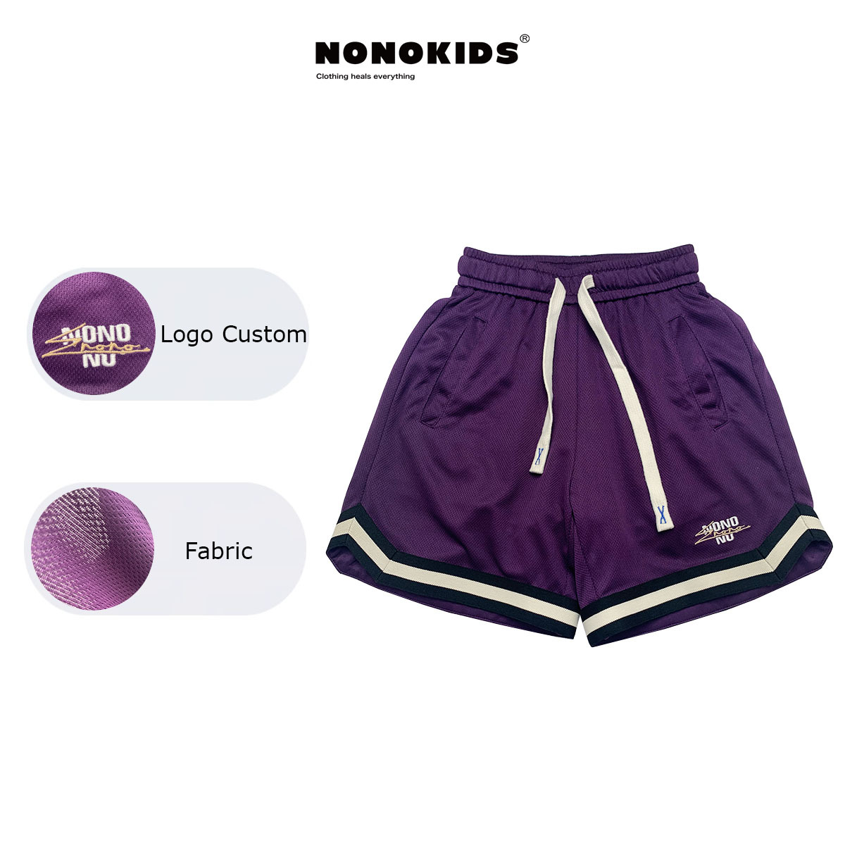 NONOKIDS Purple Kids' Mesh Sports Shorts Stock Casual Shorts Children Sweatpants