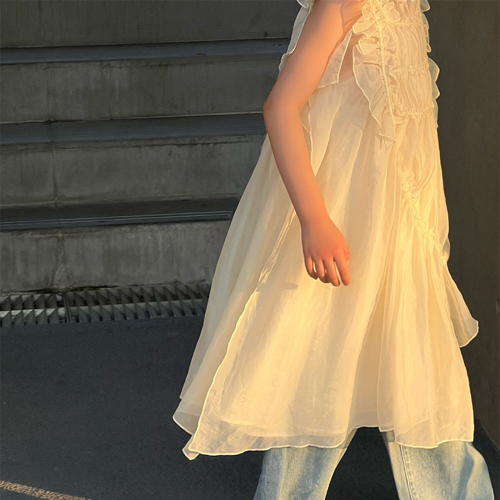 UEMO Children Chiffon Dress Two Pieces White Dress Girls' Princess Dress