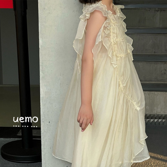 UEMO Children Chiffon Dress Two Pieces White Dress Girls' Princess Dress
