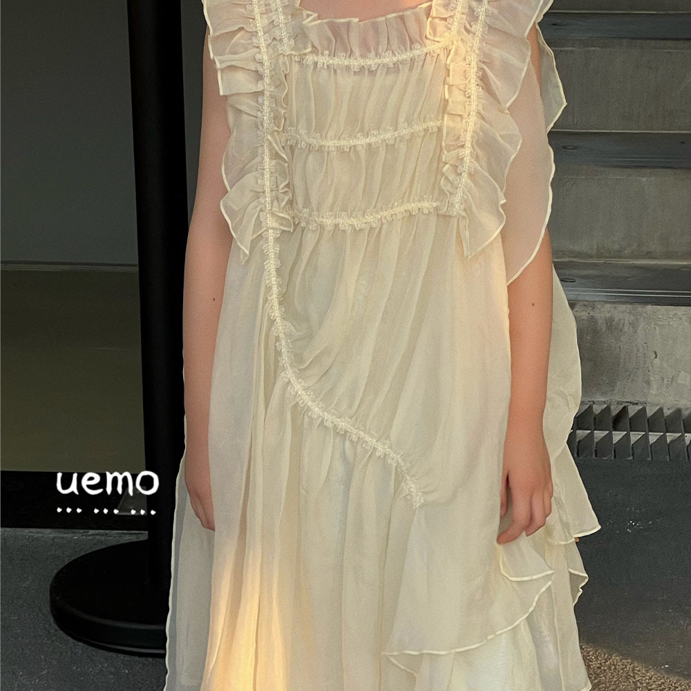 UEMO Children Chiffon Dress Two Pieces White Dress Girls' Princess Dress