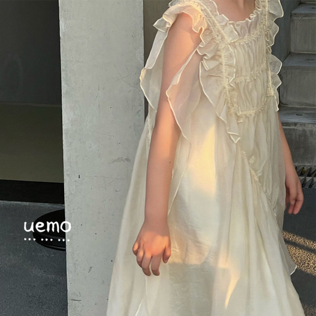 UEMO Children Chiffon Dress Two Pieces White Dress Girls' Princess Dress