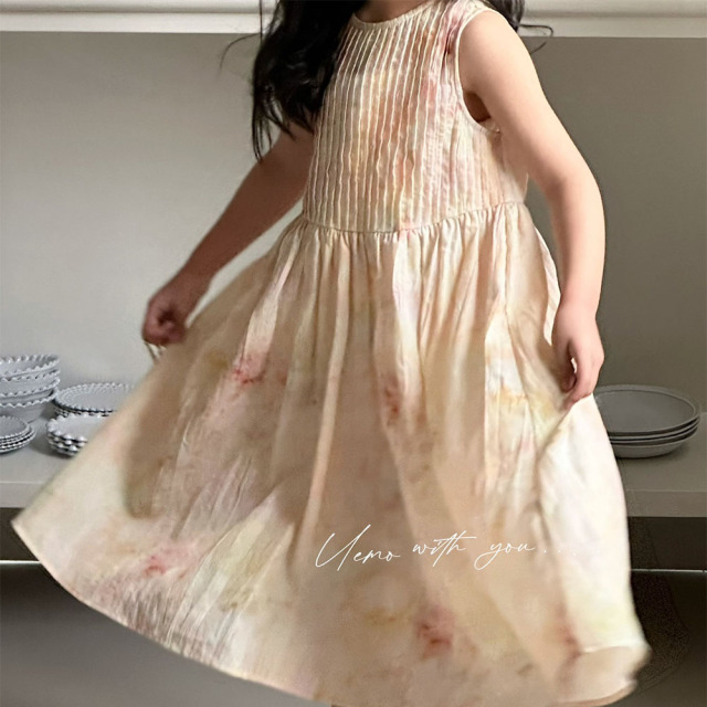 UEMO Sleeveless Tie Dye Pleated Dress for Girls Hot Sale Beach Floral Kids Dress