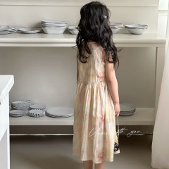 UEMO Sleeveless Tie Dye Pleated Dress for Girls Hot Sale Beach Floral Kids Dress