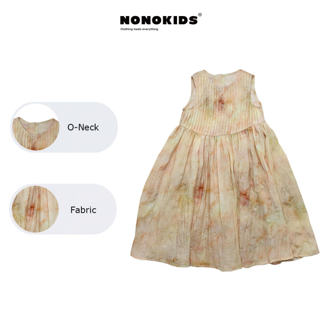 UEMO Sleeveless Tie Dye Pleated Dress for Girls Hot Sale Beach Floral Kids Dress