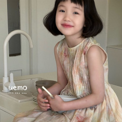 UEMO Sleeveless Tie Dye Pleated Dress for Girls Hot Sale Beach Floral Kids Dress