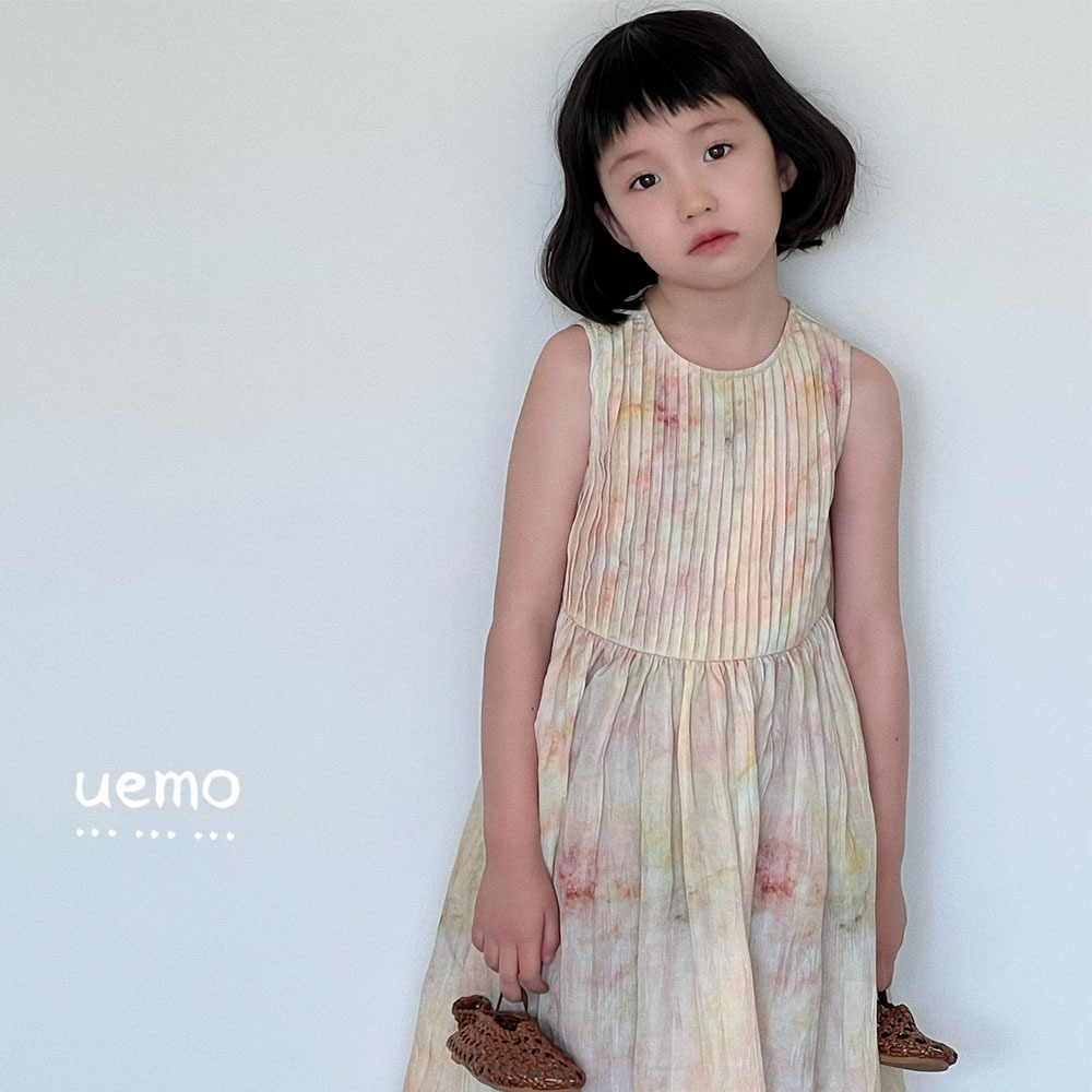UEMO Sleeveless Tie Dye Pleated Dress for Girls Hot Sale Beach Floral Kids Dress