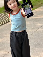 NONOKIDS Black Denim Wide-Leg Pants for Toddlers