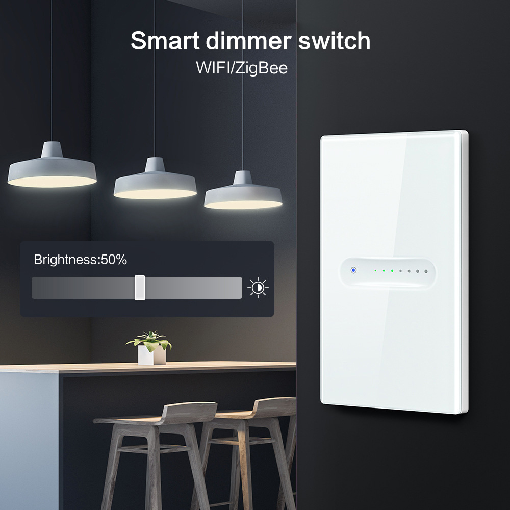 WiFi/ZigBee touch dimmer switch glass panel US standard voice APP remote control TUYA smart