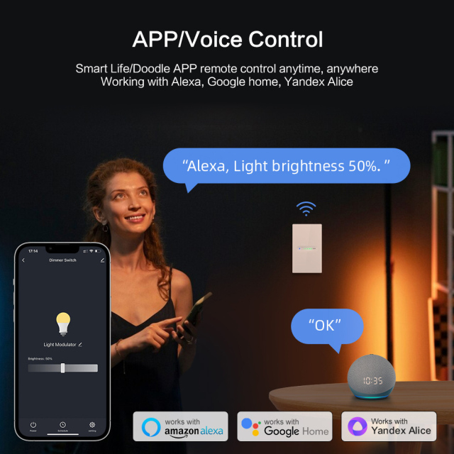 WiFi/ZigBee touch dimmer switch glass panel US standard voice APP remote control TUYA smart