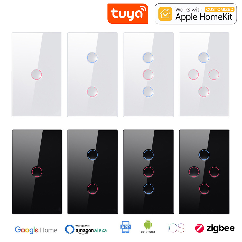ZigBee/WiFi smart switch 2.5D recessed model 120 US standard 1/2/3/4/way touch wall TUYA
