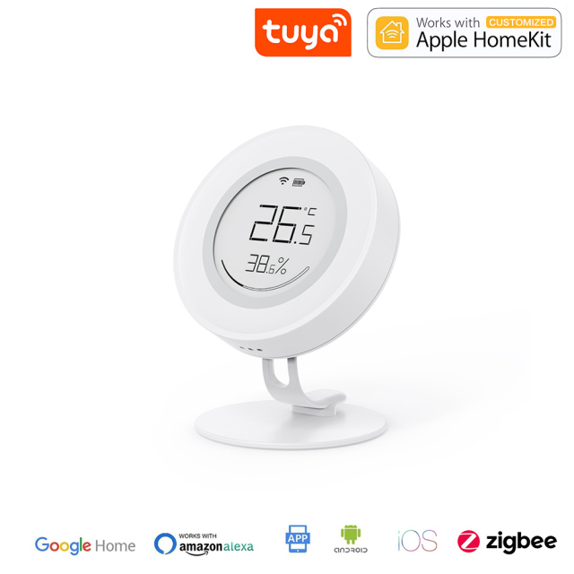 Tuya ZigBee smart smiley face temperature and humidity sensor simple electronic ink screen detection app remote control
